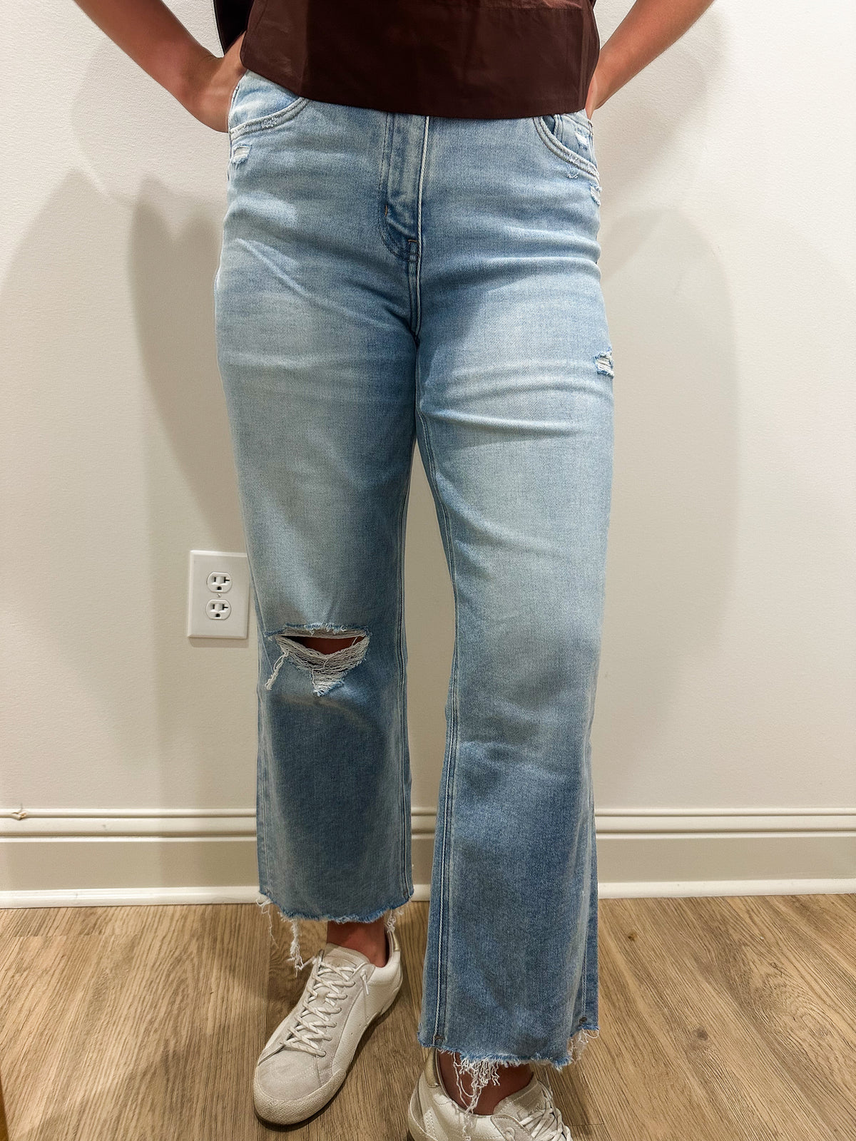 Ezra High Rise Distressed Crop Slim Wild Jeans