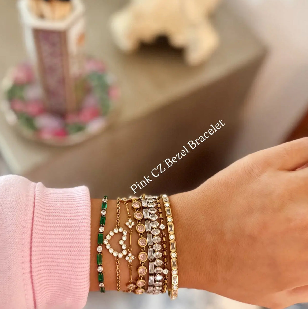 Pink Cz Bezel Bracelet